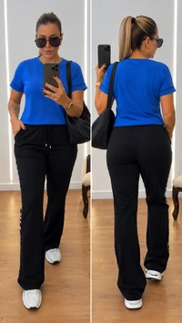 Conjunto Moletinho Mariza Feminino com Calça Pantalona e Faixa Sport | Conforto e Estilo