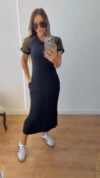 Vestido Mayla Midi com Manga em Arrastão