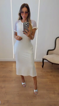 Vestido Mayla Midi com Manga em Arrastão