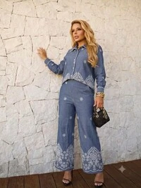 Conjunto Feminino em Liocel com Bordado em Lesie