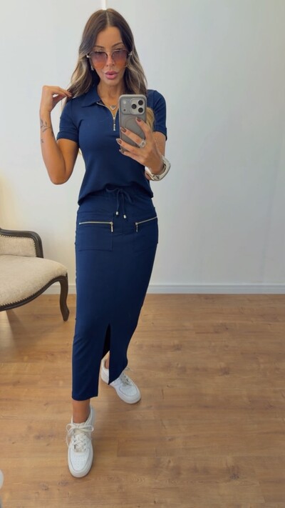 Foto Conjunto Feminino Polo com Saia Midi