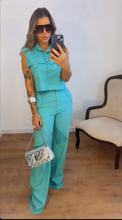 Foto Conjunto Feminino de Linho com Elastano – Colete e Calça Elegante e Confortável