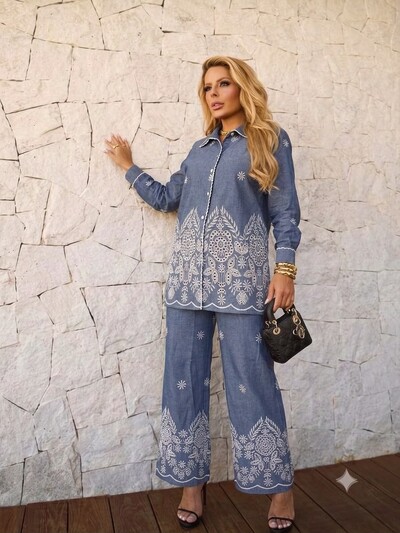 Foto Conjunto Feminino em Liocel com Bordado em Lesie