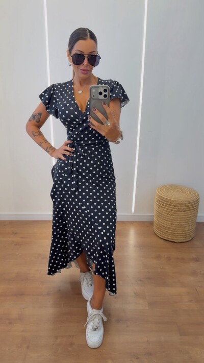 Foto Vestido Midi Transpassado Poá com Amarração