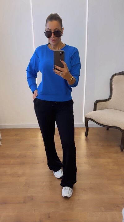 Foto Conjunto Moletinho Mariza Feminino com Calça Pantalona e Faixa Sport | Conforto e Estilo