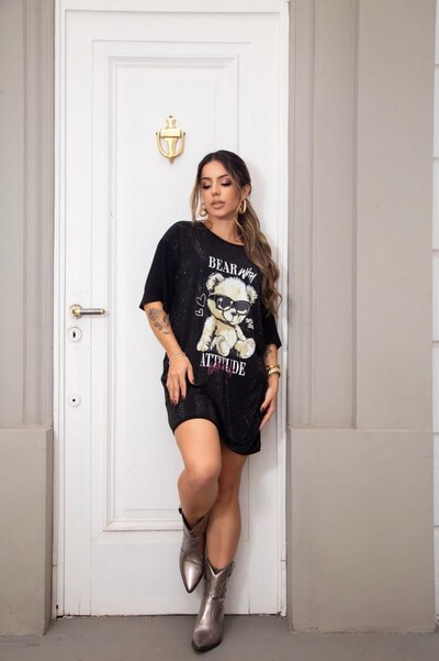 Foto T-Shirt Alongada Happy Maria Dondoca