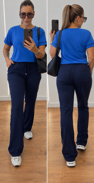 Foto Conjunto Moletinho Mariza Feminino com Calça Pantalona e Faixa Sport | Conforto e Estilo