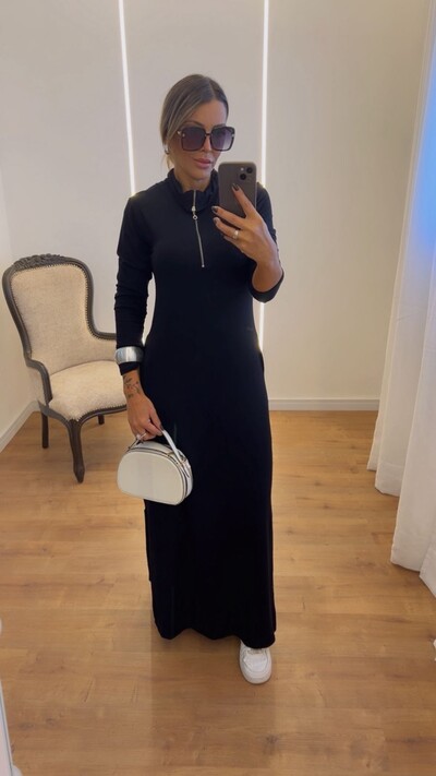 FotoVestido Marlene Longo Manga Longa em Viscolycra com Fenda – Conforto e Elegância