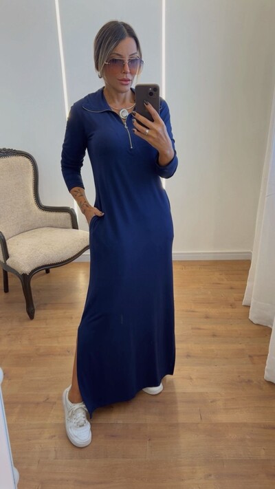 Foto Vestido Marlene Longo Manga Longa em Viscolycra com Fenda – Conforto e Elegância