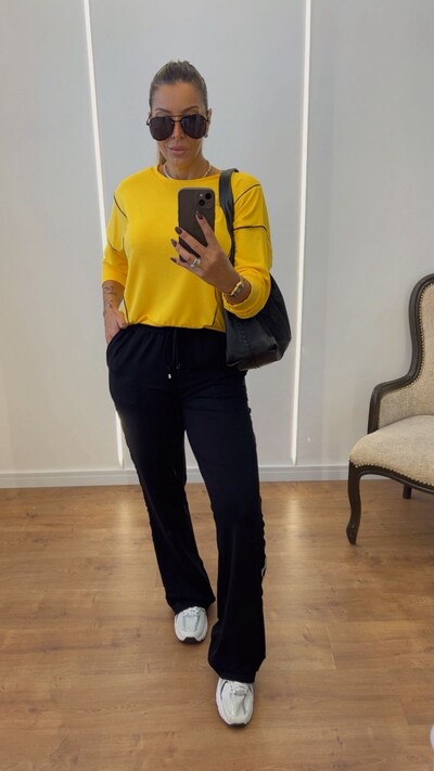 Foto Conjunto Moletinho Mariza Feminino com Calça Pantalona e Faixa Sport | Conforto e Estilo