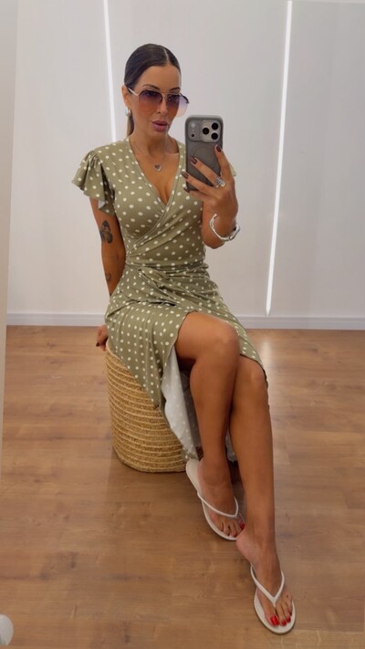 Foto Vestido Midi Transpassado Poá com Amarração
