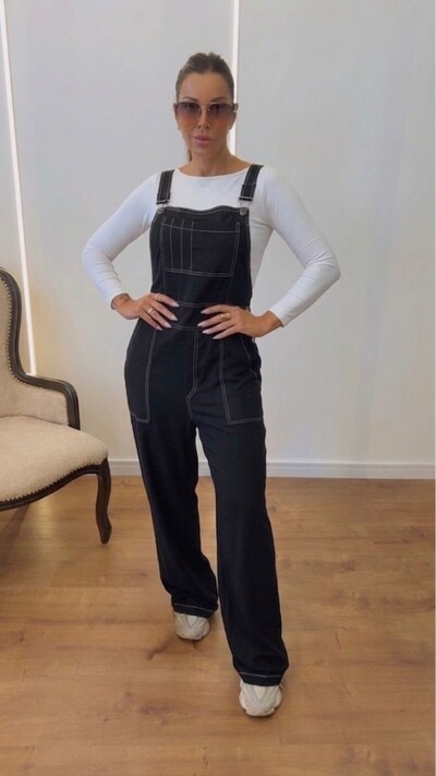 Foto Jardineira Feminina Heloísa Wide Leg com Costura Contrastante