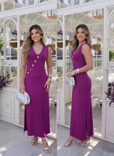 Foto Vestido Midi Raissa em Moletinho com Botões