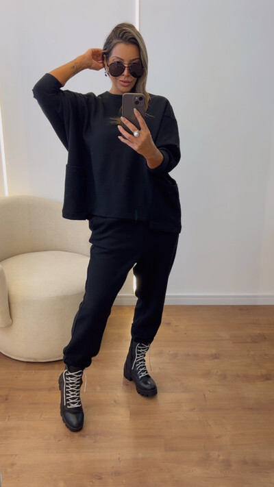 FotoConjunto Style Feminino em Malha Canelada de Algodão – Blusa Ampla e Calça Confortável