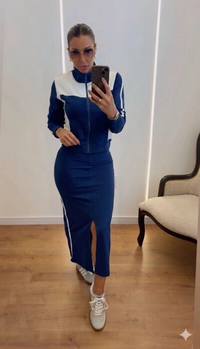 Foto Conjunto Vestido com Jaqueta e Detalhe em Viés | Elegância Esportiva Feminina