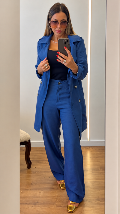 Foto Conjunto Feminino Trench Coat com Calça de Alfaiataria