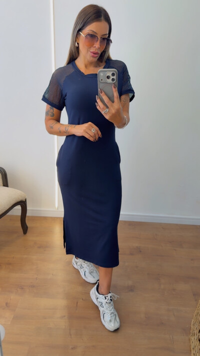 Foto Vestido Mayla Midi com Manga em Arrastão