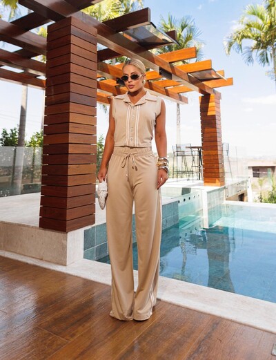 Foto Conjunto Colete Feminino Moletinho Maria Dondoca Calça Pantalon