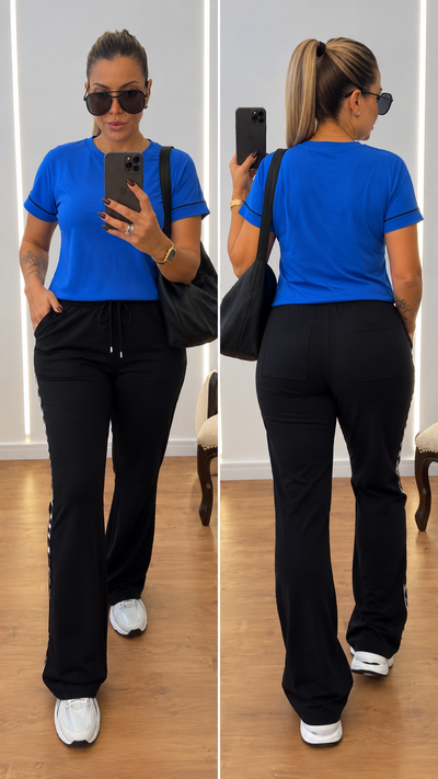 Foto Conjunto Moletinho Mariza Feminino com Calça Pantalona e Faixa Sport | Conforto e Estilo