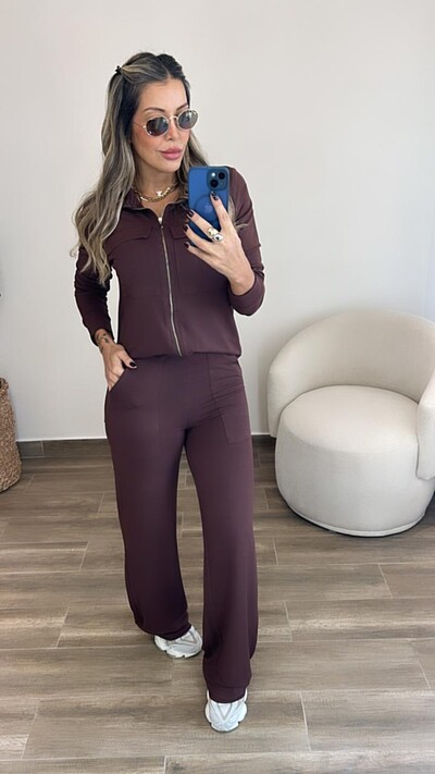 FotoConjunto Feminino Moletinho Nevasca com Bomber Alongada e Calça