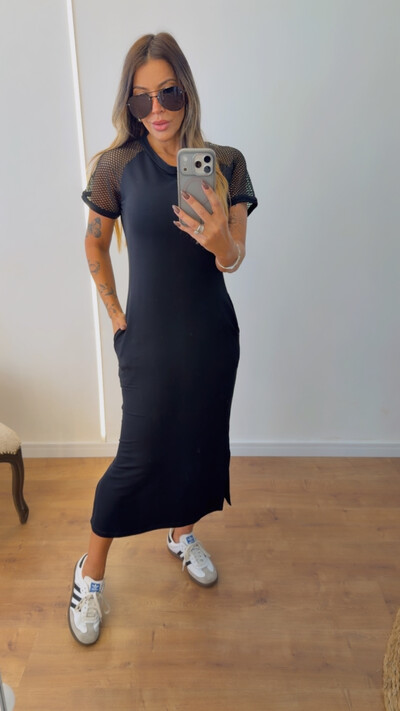 Foto Vestido Mayla Midi com Manga em Arrastão