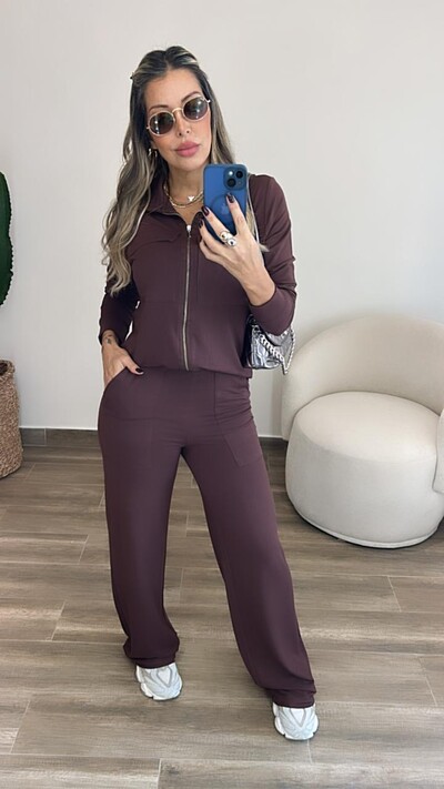 Foto Conjunto Feminino Moletinho Nevasca com Bomber Alongada e Calça