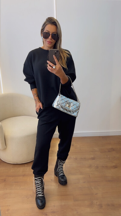 Foto Conjunto Style Feminino em Malha Canelada de Algodão – Blusa Ampla e Calça Confortável