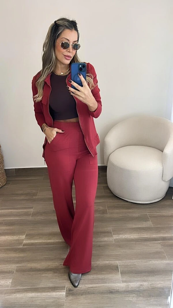 Conjunto Feminino Moletinho Nevasca com Bomber Alongada e Calça