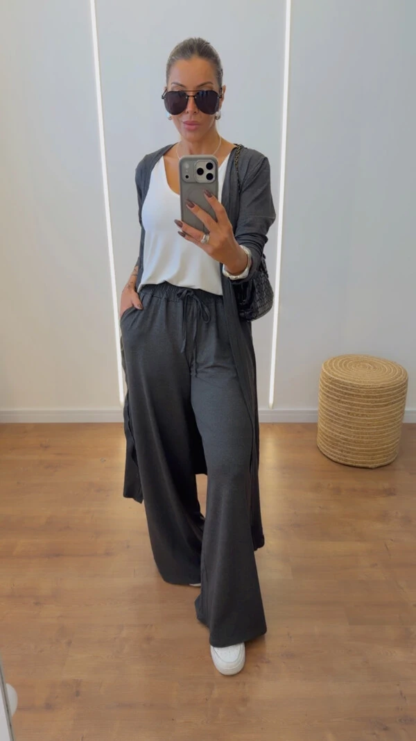 Conjunto Trijunto Grécia em Viscolycra Premium - Calça, Regata e Blusa Alongada