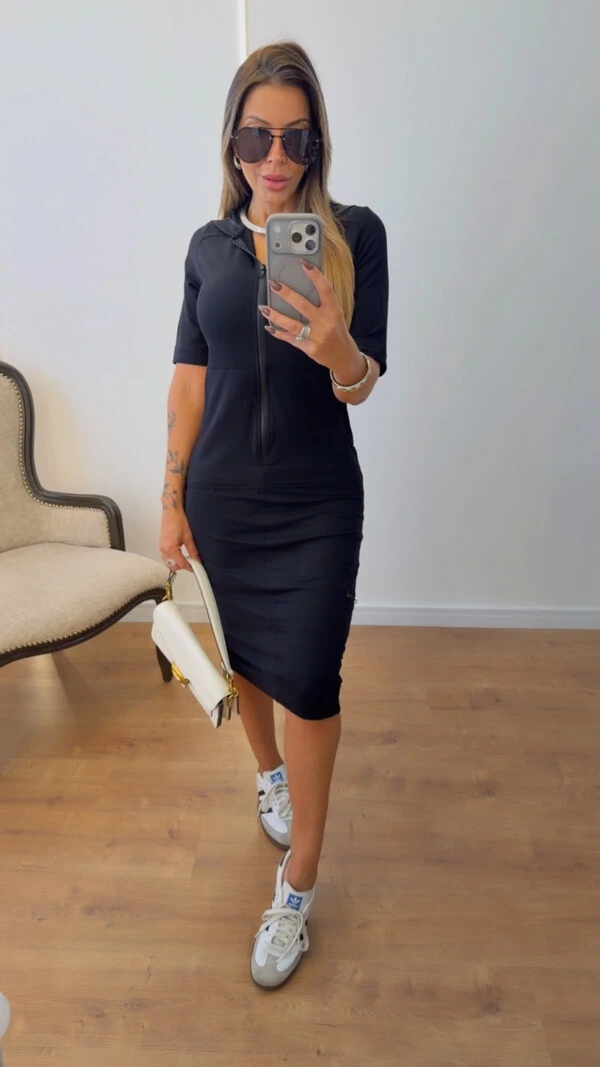 Vestido Luara Midi em Moletinho com Zíper Tratorado