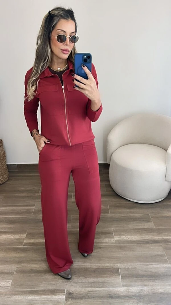 Conjunto Feminino Moletinho Nevasca com Bomber Alongada e Calça
