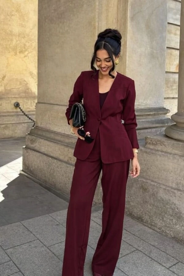 Conjunto Feminino 3 Peças em Moletinho com Blazer e Calça Wide Leg Elegante