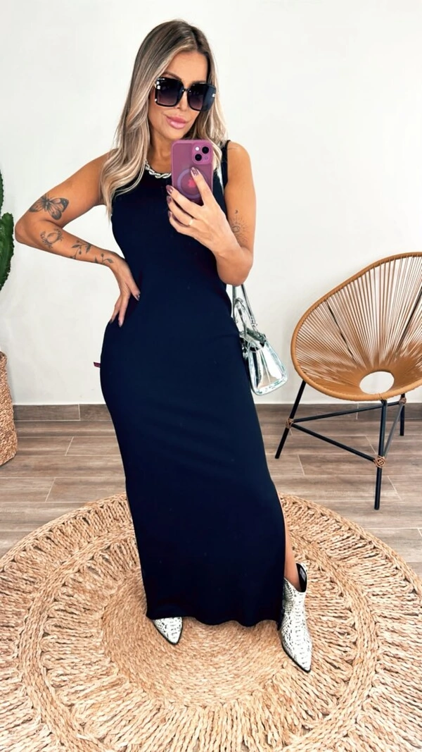 Vestido Ribana Canelado Luiza Midi