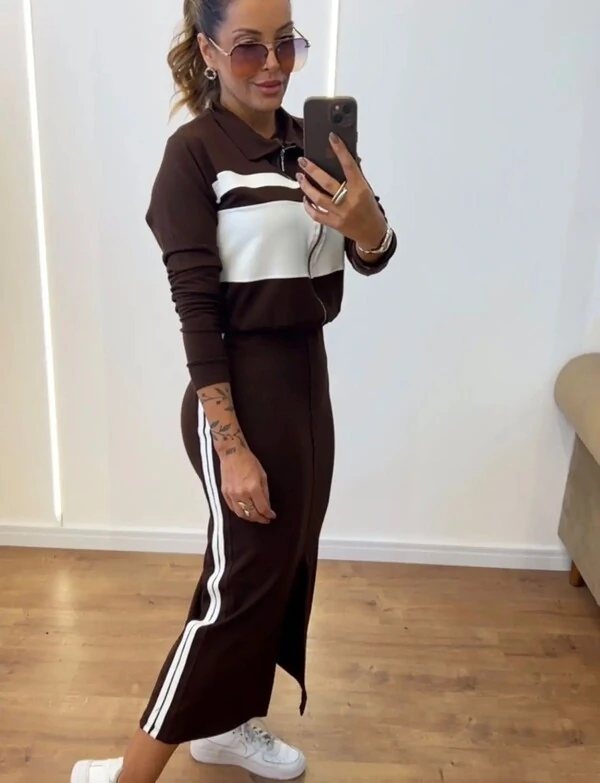 Conjunto Vestido Midi com Fenda + Bomber em Moletinho – Look Moderno e Confortável