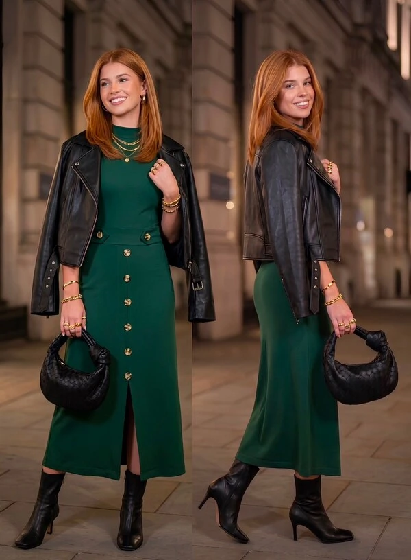 Vestido Brenda Midi em Moletinho com Elastano e Botões Decorativos