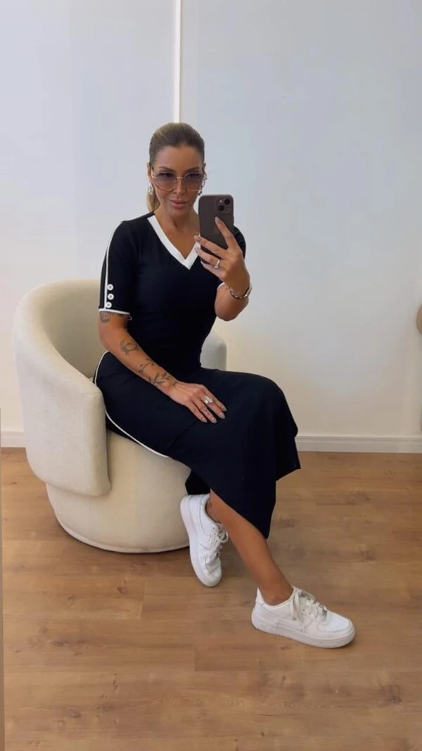 Vestido Aspen em Moletinho Midi com Detalhes Contrastantes