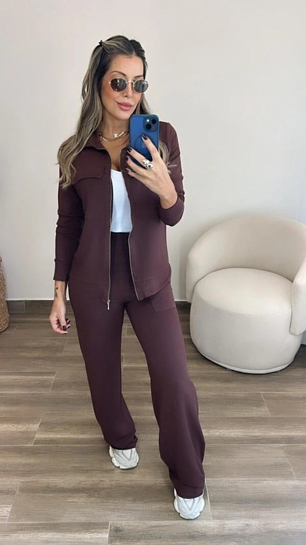 Conjunto Feminino Moletinho Nevasca com Bomber Alongada e Calça