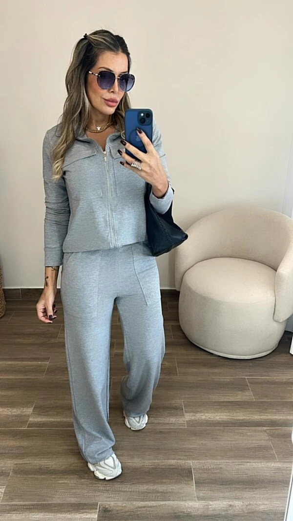 Conjunto Feminino Moletinho Nevasca com Bomber Alongada e Calça