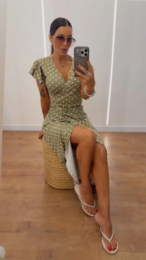 Vestido Midi Transpassado Poá com Amarração