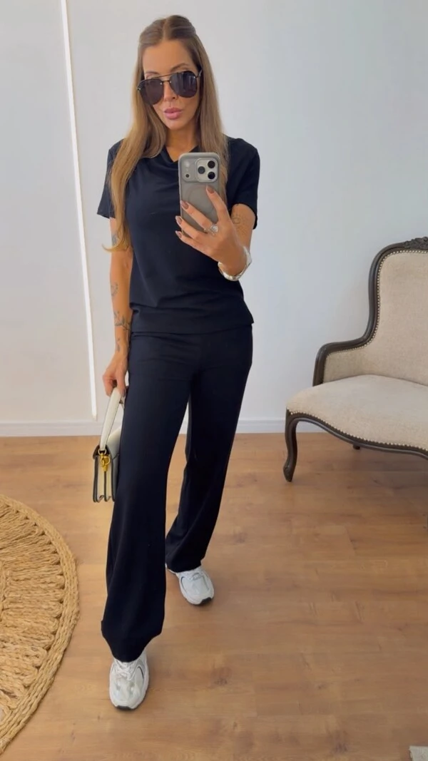 Conjunto Renata com Blusa Gola Drapeada e Calça Reta