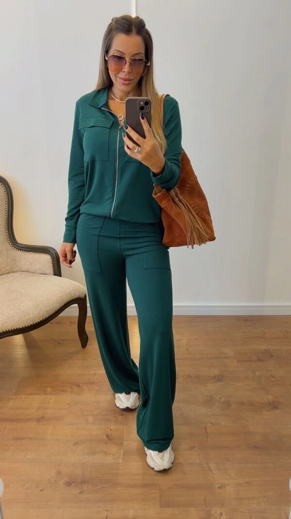 Conjunto Feminino Moletinho Nevasca com Bomber Alongada e Calça