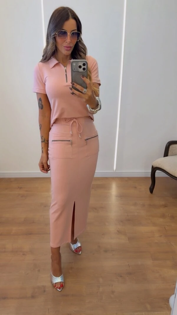 Conjunto Feminino Polo com Saia Midi