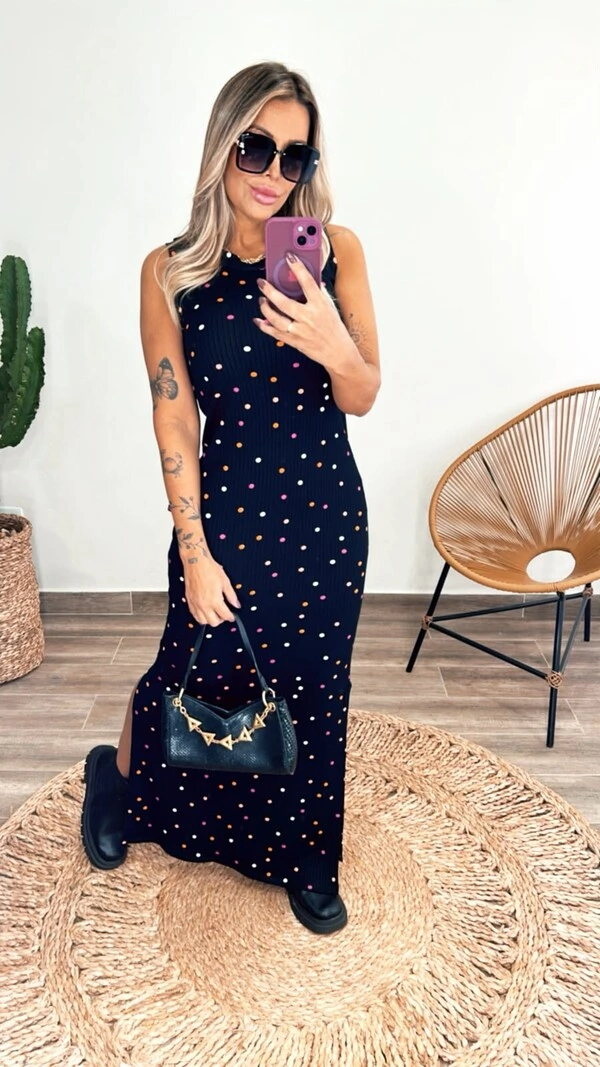 Vestido Ribana Canelado Luiza Midi