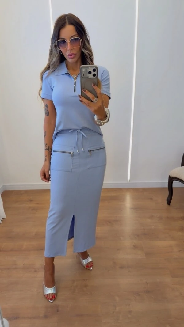 Conjunto Feminino Polo com Saia Midi