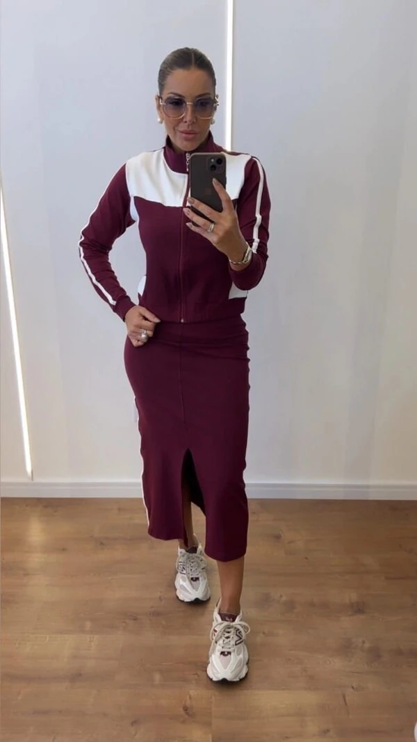 Conjunto Vestido com Jaqueta e Detalhe em Viés | Elegância Esportiva Feminina