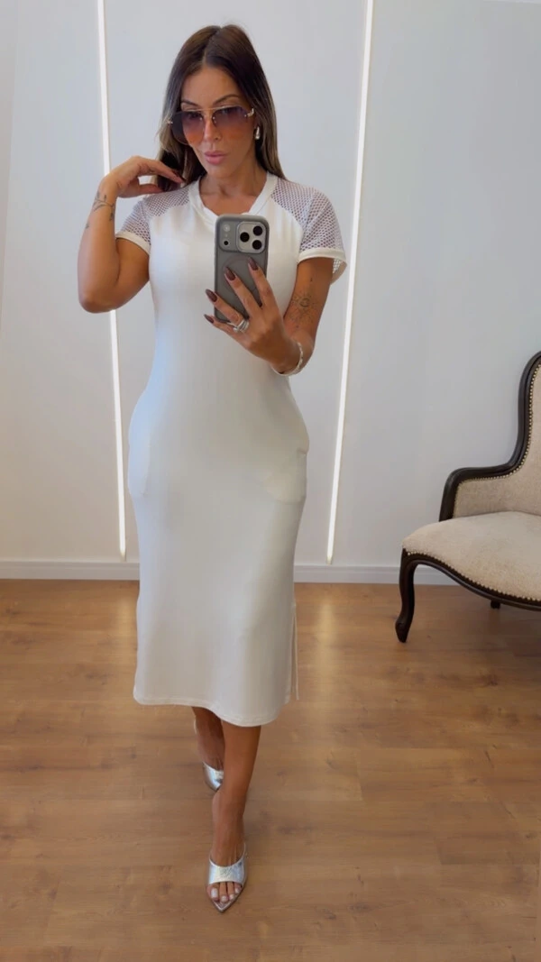 Vestido Mayla Midi com Manga em Arrastão
