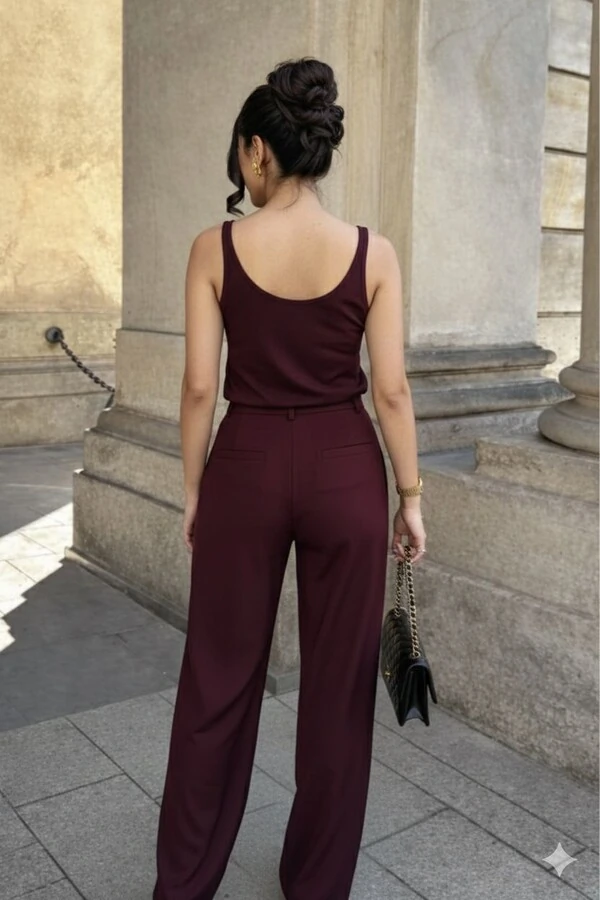 Conjunto Feminino 3 Peças em Moletinho com Blazer e Calça Wide Leg Elegante