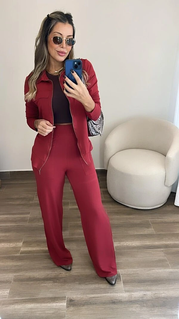 Conjunto Feminino Moletinho Nevasca com Bomber Alongada e Calça