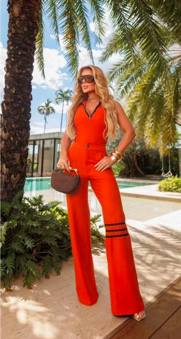 Conjunto Madison em Ponto Roma – Regata com Zíper e Calça Flare
