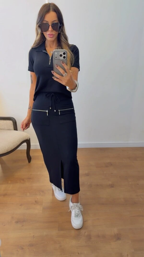 Conjunto Feminino Polo com Saia Midi